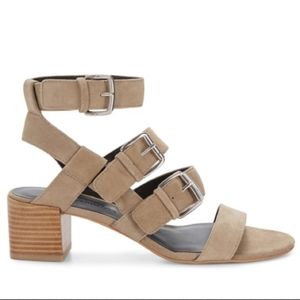 REBECCA MINKOFF tan suede gladiator chunk sandal